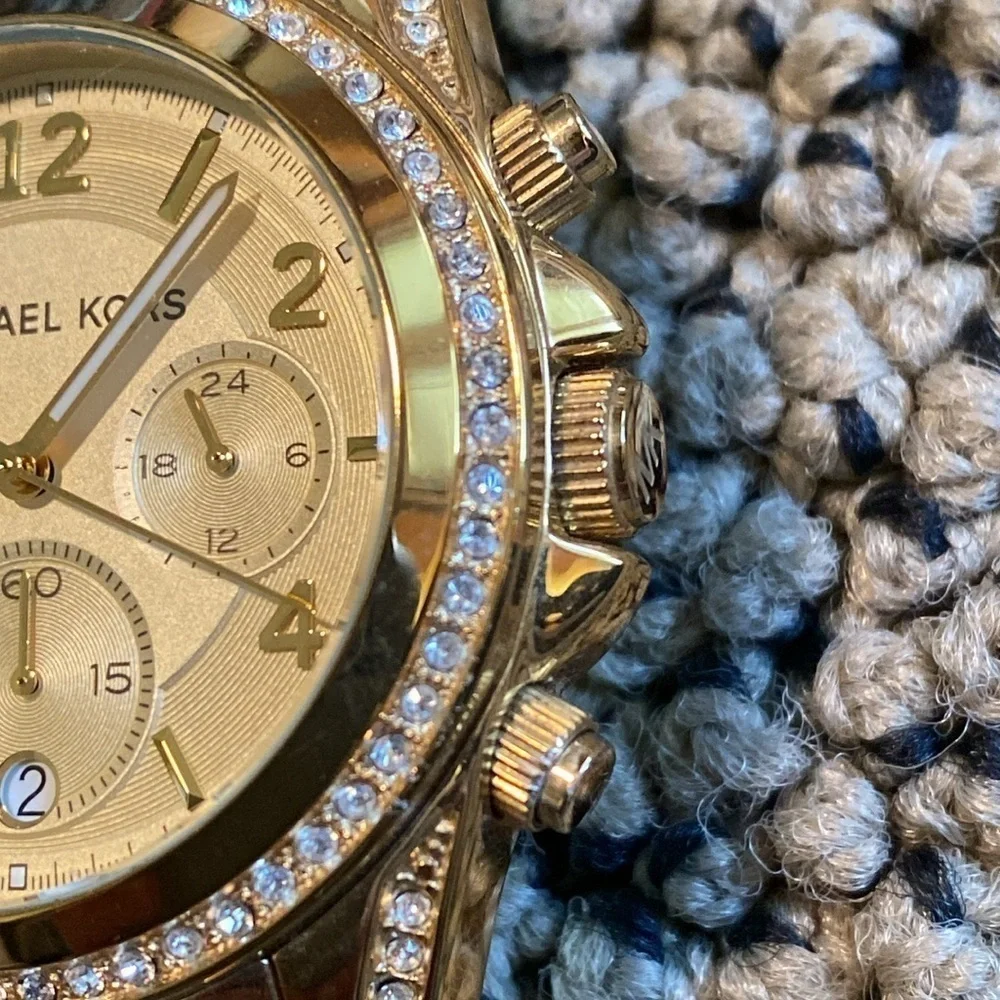 Michael Kors Stainless Steel Gold Watch with Stones in Like New Condition